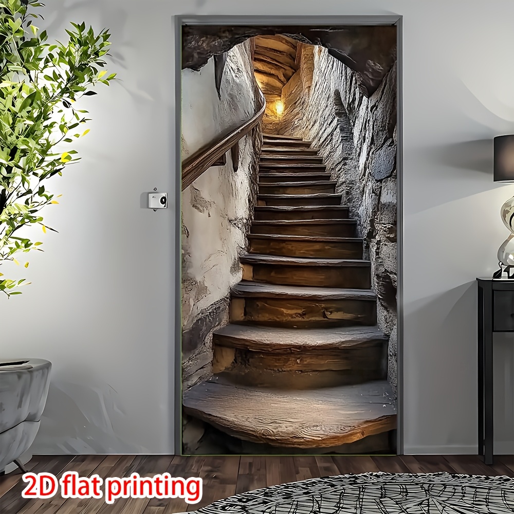 item picture 2d door banner 2d flat 1pc rustic farmhouse staircase door cover durable polyester no electricity needed   weddings home celebrations year round use home decor rustic decor durable polyester home decorations cave staircase door banner door frame decoration   door tapestry happy birthday banner backdrop photo tapestry wall tapestry flag