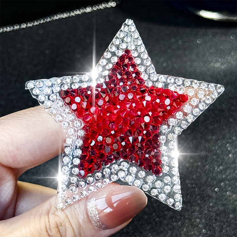 TEMU A Single Pack Of Silver- Red Diamond Star Rhinestone Patches Measuring 6.5cmx6cm, Suitable For Fashion Additions Like Jeans, Bags, Shoes, Hats,