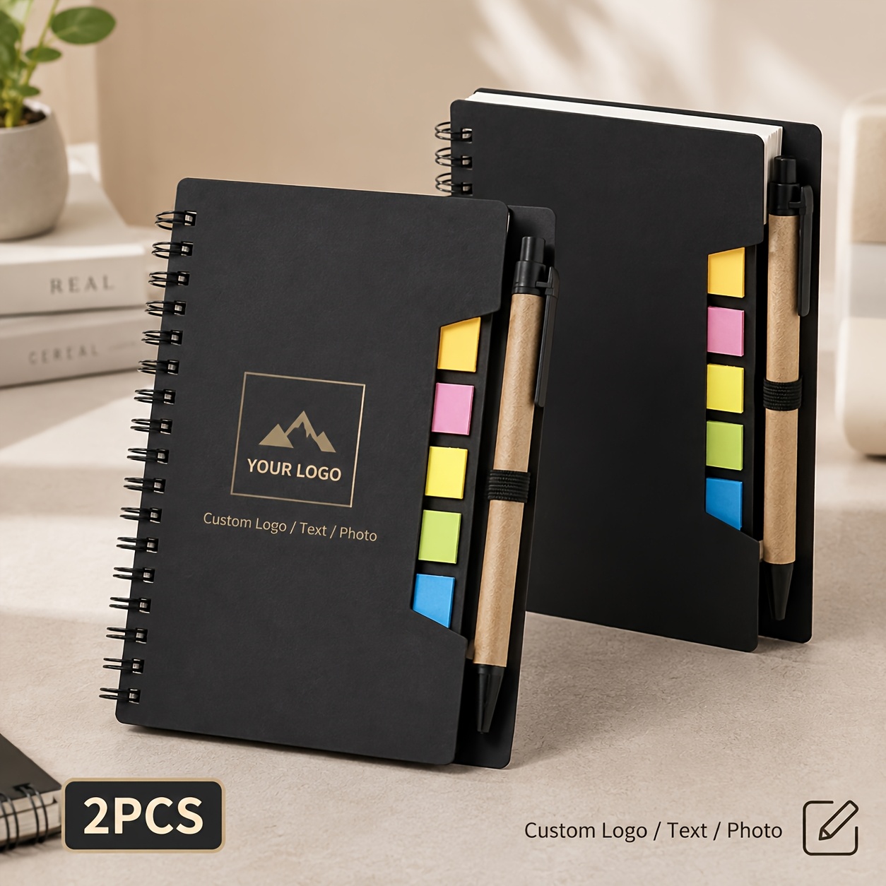 TEMU Lot de 2 cahiers à spirale personnalisés, personnalisables avec des colorés ou du , onglets d'index à code couleur, anneau pour stylo, idéaux