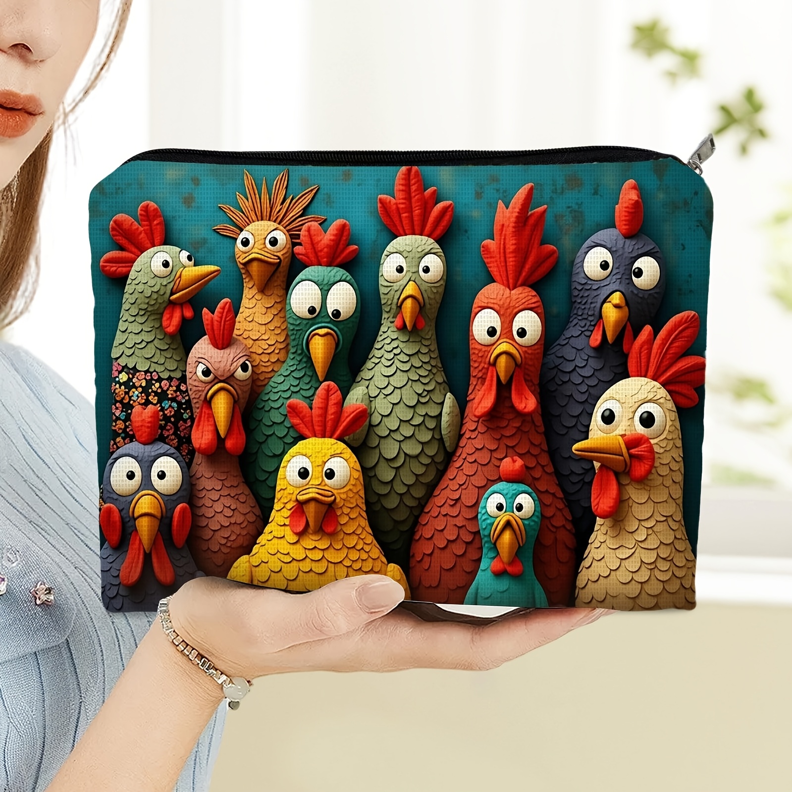 Colorful Cartoon Chick Printed Cosmetic Bag, Double-sided Design, Suitable For Daily Cosmetics Storage, Fashionable And Practical, An For , With A Chick Pattern, A Durable Cosmetic Organizer Bag