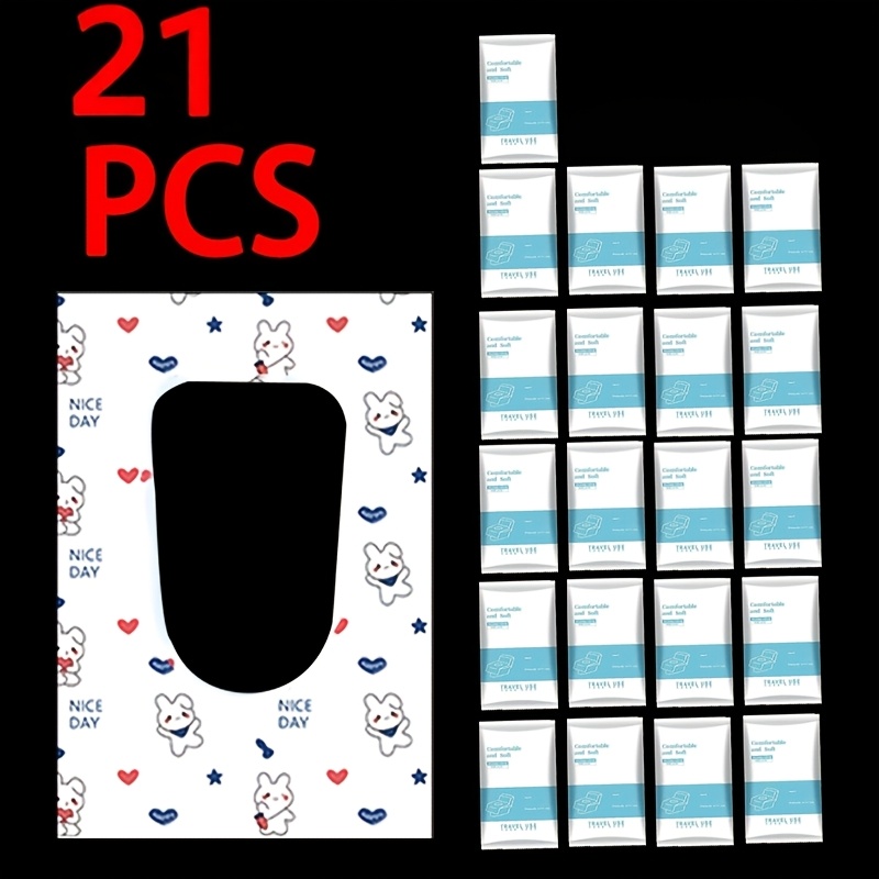 TEMU 21 piezas de tapetes desechables para inodoro, más largos y anchos, adecuados para baños públicos, viajes, hoteles, apartamentos, vuelos y