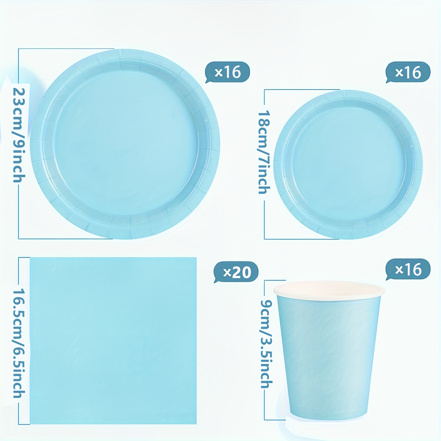 68pcs Light Blue Boy Birthday Party Supplies, Blue Disposable Paper Plates, Cups, Napkins For For Family Use, Birthday, Anniversaries, Engagements And Decorations, Family Gatherings Dessert Plates