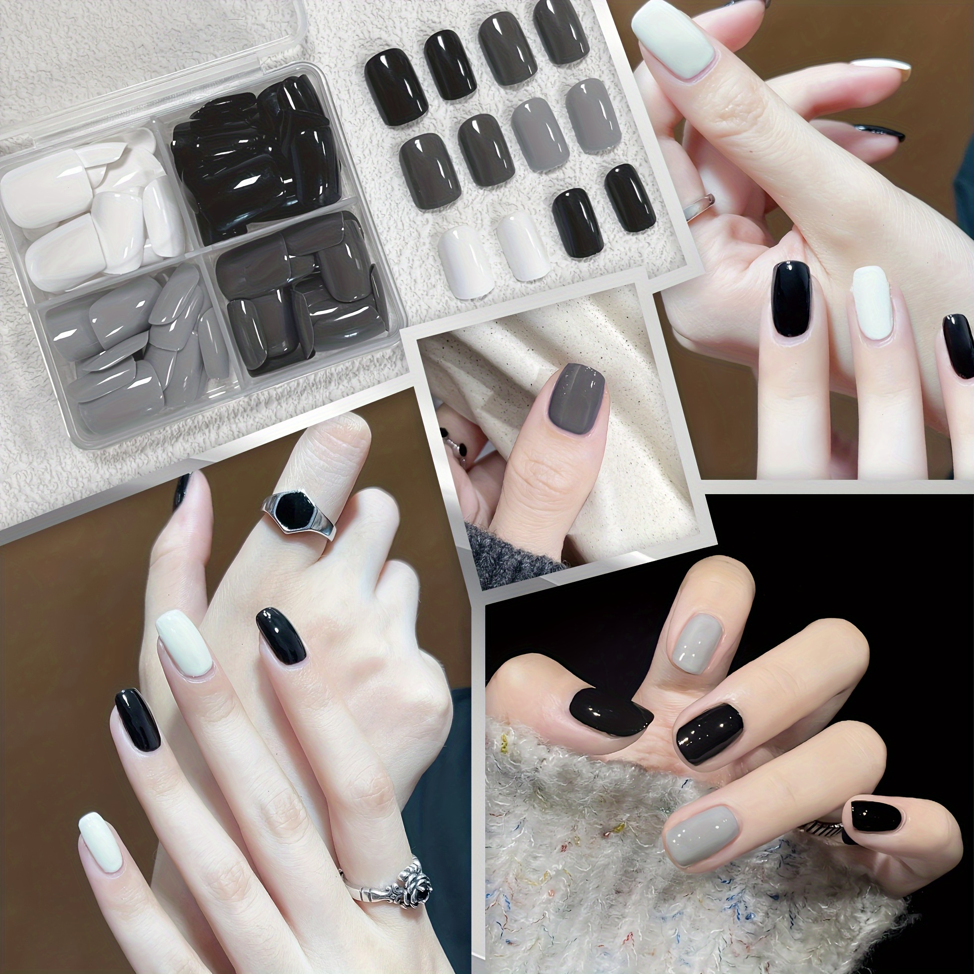 

96 Pieces Short Square Press-on Nails Set, Black And White Assorted, Mix-and-match Wearable Fake Nail Kit