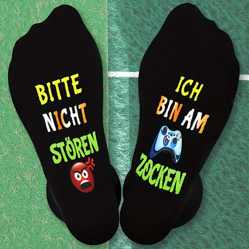E-shop 1 Paar Herren-Spielsocken in Schwarz mit "Stören Sie Nicht, Ich Spiele" Design - Atmungsaktive Feuchtigkeitsableitende Komfortpassform für