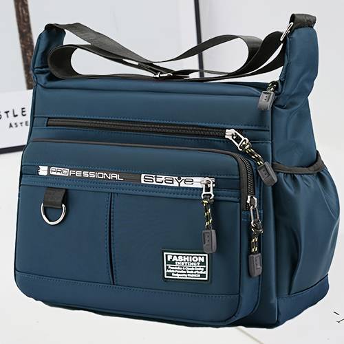 document bag neutral square bag for men and women single shoulder bag crossbody bag multi pocket casual commuter messenger bag zipper embroidered letters random
