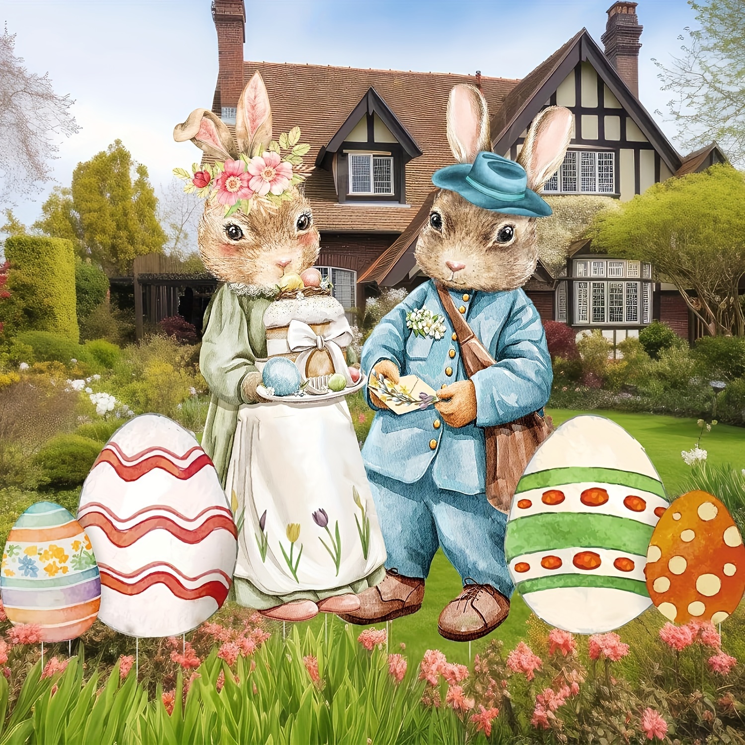 Image of 6pcs And Bunny Yard Signs Inch Bunny Outdoor Easter Decorations Spring Easter Yard Decor With Stakes For Garden Lawn Patio Hunt Game Party Props Supplies