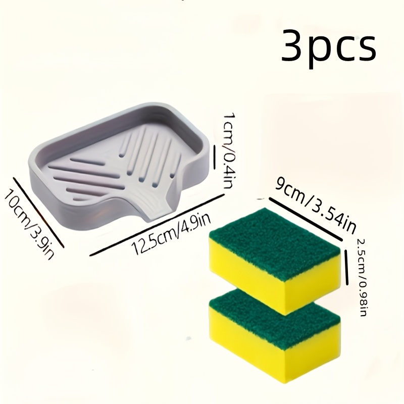 TEMU Lot de 3 pièces (1 tapis d'évier + 2 éponges de nettoyage) avec trous de drainage, bac d'évier de cuisine en silicone, convient pour nettoyer le