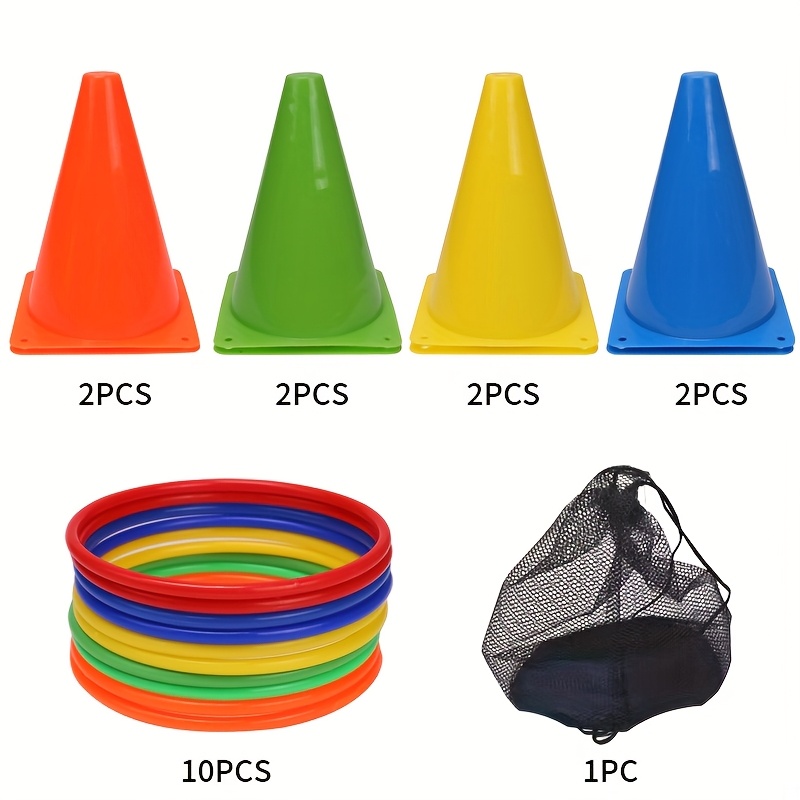 E-shop 1 Set 18 cm Markierungskegel, Agility-Hürde, Fußball-Trainingsbarrieren, farbenfrohes Markierungskegel-Set, inklusive 8 Markierungskegel + 10