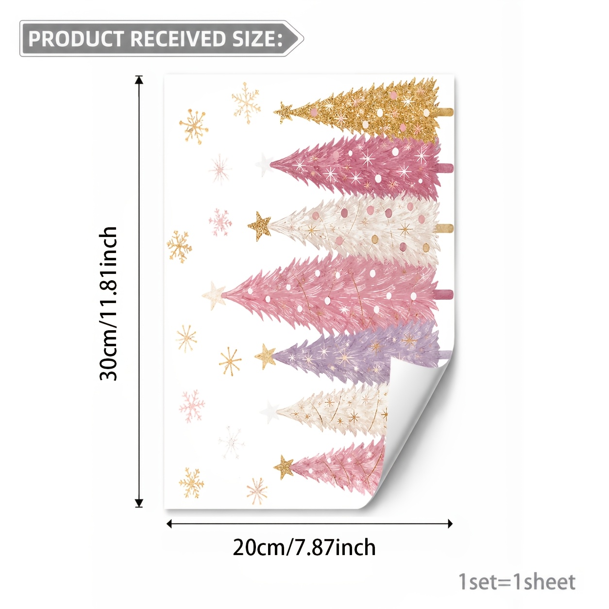 TEMU 1pc 20x30cm Double-sided No-glue Pvc Static Cling Window Decal, Pink Golden Multicolor Christmas Tree Star Snowflake Pattern Glass Decoration