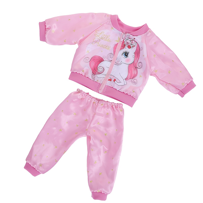 Image of 2 Piece Clothes Set, Suitable For 14-18 Inch Dolls With Pink Unicorn Cute Pattern, Doll Not Included, Jacket And Trousers Casual Sports Set, Easter, Christmas, Christmas Eve Surprise Gift!