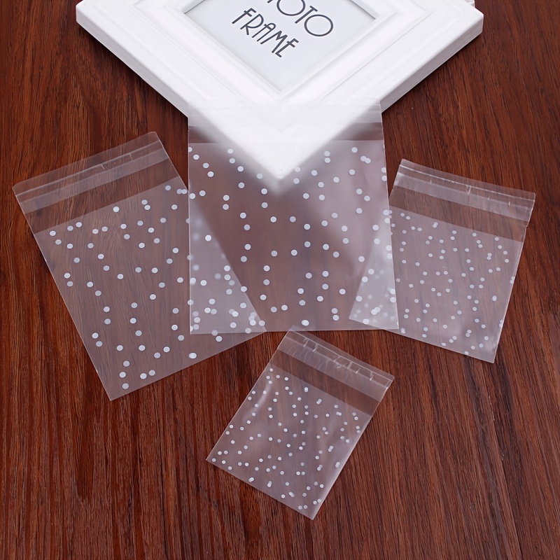 

100pcs Polka Dot Plastic Self-adhesive Bags, Semi-transparent Goodie Bags For Wedding, Birthday, Party Favors, Cookies, Chocolates & Candy Packaging