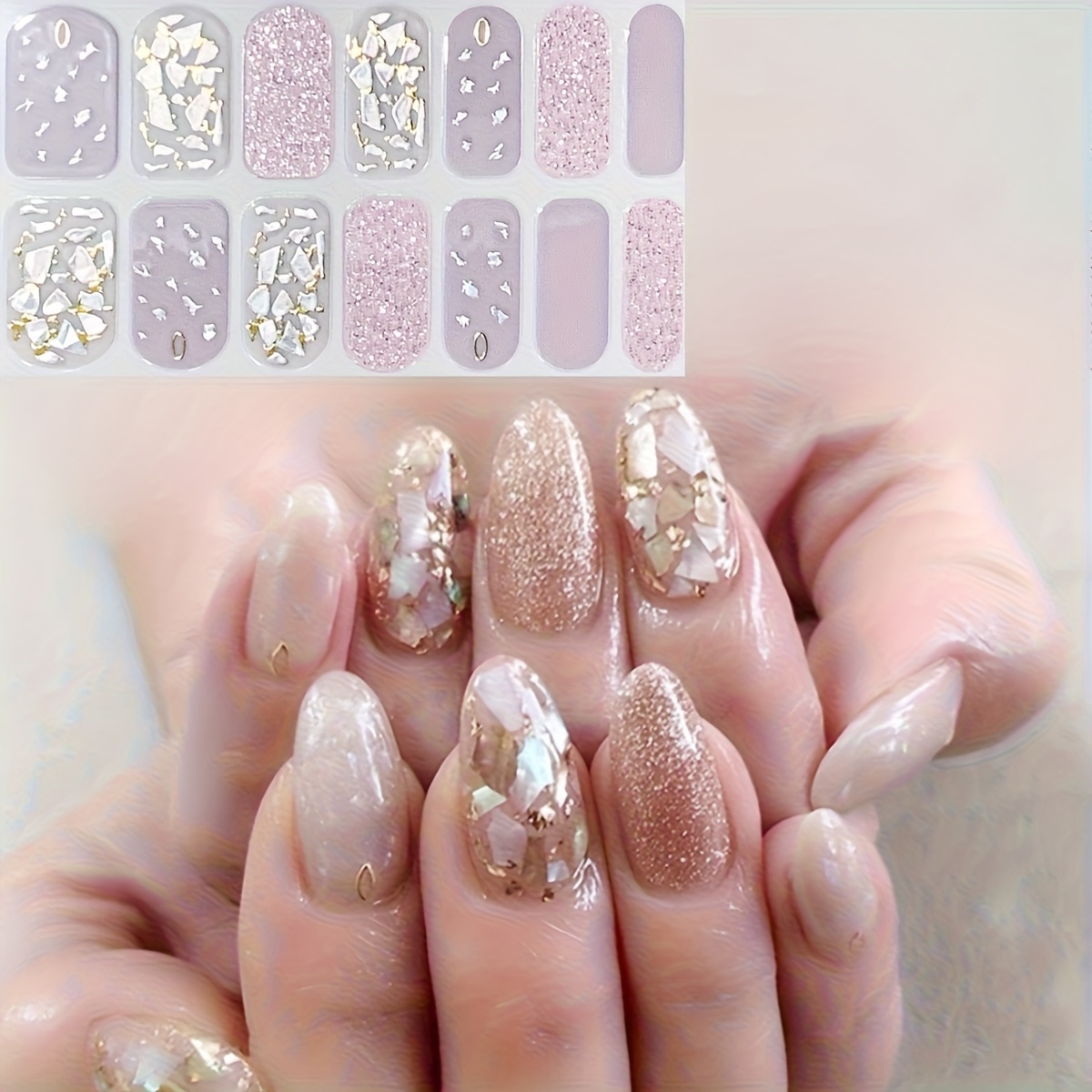 3d Rhinestone New Japanese Nail Marble Texture Almond-shaped Nail Stickers