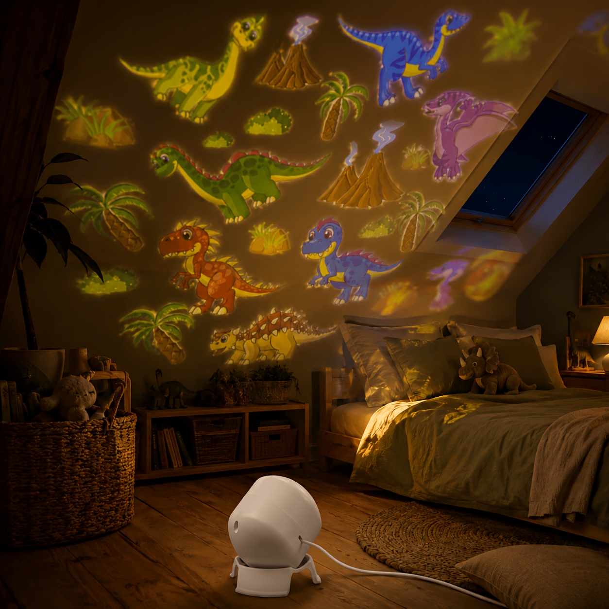 Dinosaur Themed Dynamic Projection Lamp, Dinosaur Forest Elements, USB Plug In, 360° Rotation for Dreamy Light Effects, Soft Light, Applicable to Bedroom, Living Room, Birthday Parties, an Excellent Gift
