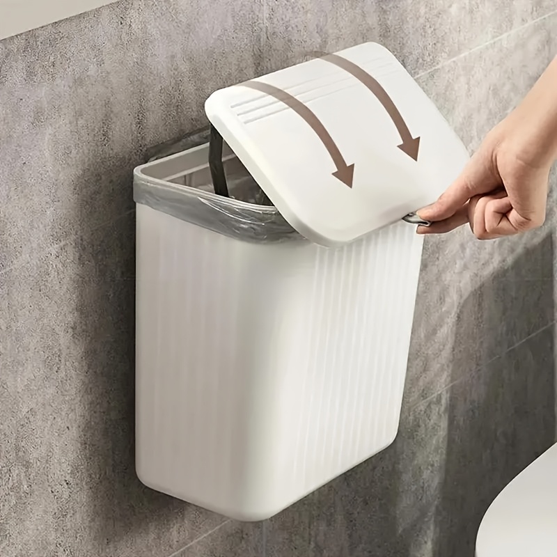 

Space-saving Wall-mounted White Trash Can For Kitchen - Multifunctional Garbage Storage, Plastic, , No Electricity Needed