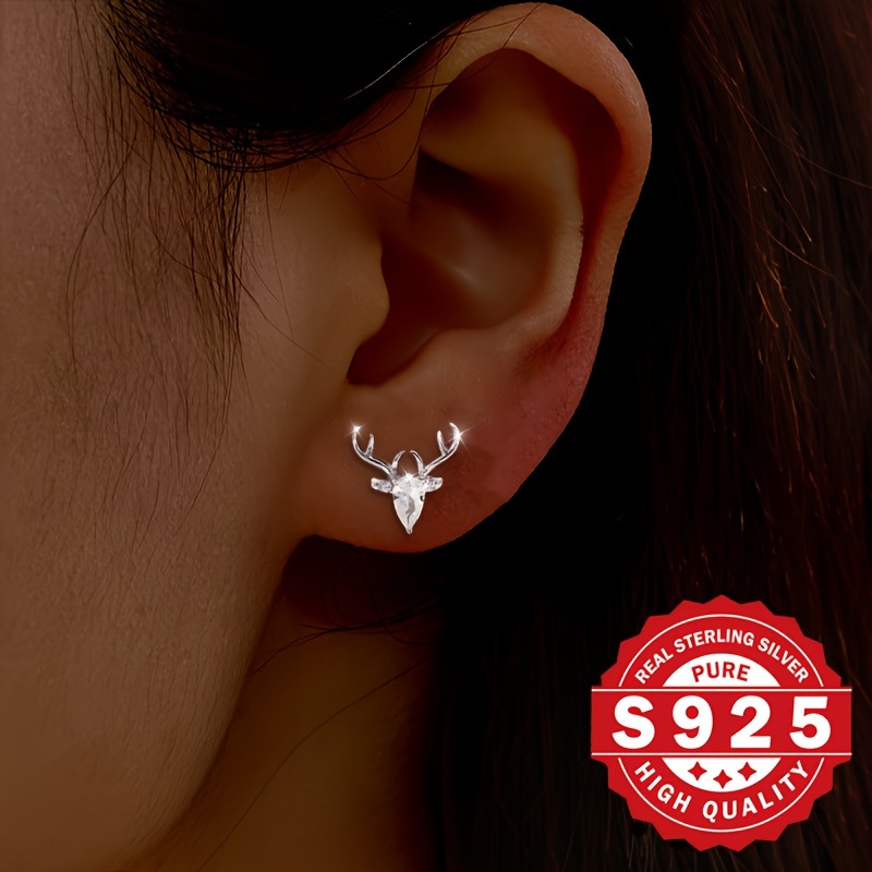 

S925 Sterling Silver Lady's Deer Earrings With Zirconia Accents - Perfect For Christmas, Music Festivals, And Everyday Wear