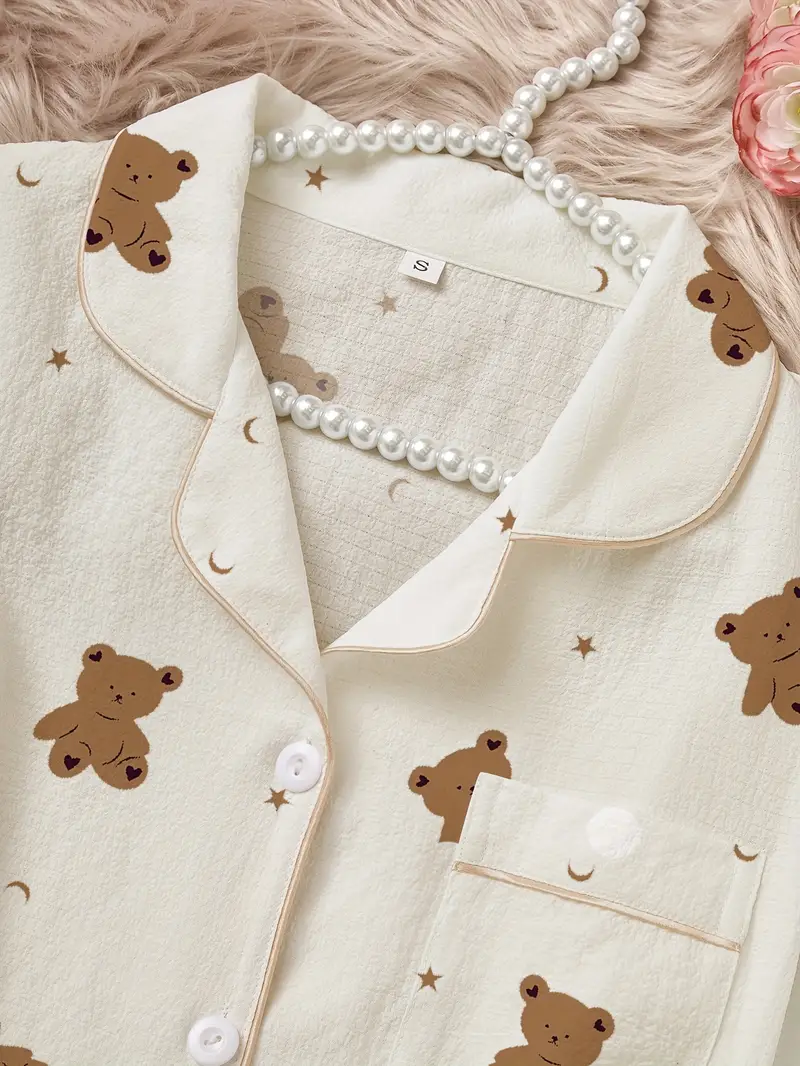 ensemble pyjama femme à col ouvert et imprimé en peluche plis avec manches longues pour lautomne et lhiver Détails du produit 4