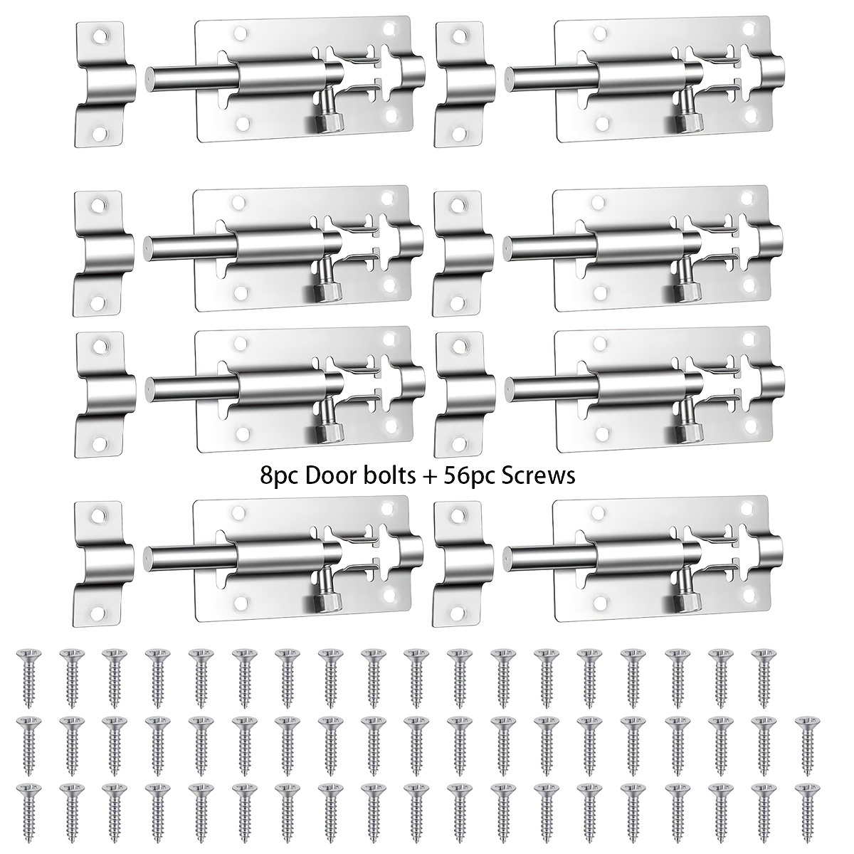 TEMU 64pcs Sliding Door Lock Set (8pcs Bolts And 56pcs Screws), 3-inch Stainless Steel Sliding Lock, Heavy-duty Solid Thickened Steel, Heavy-duty ,