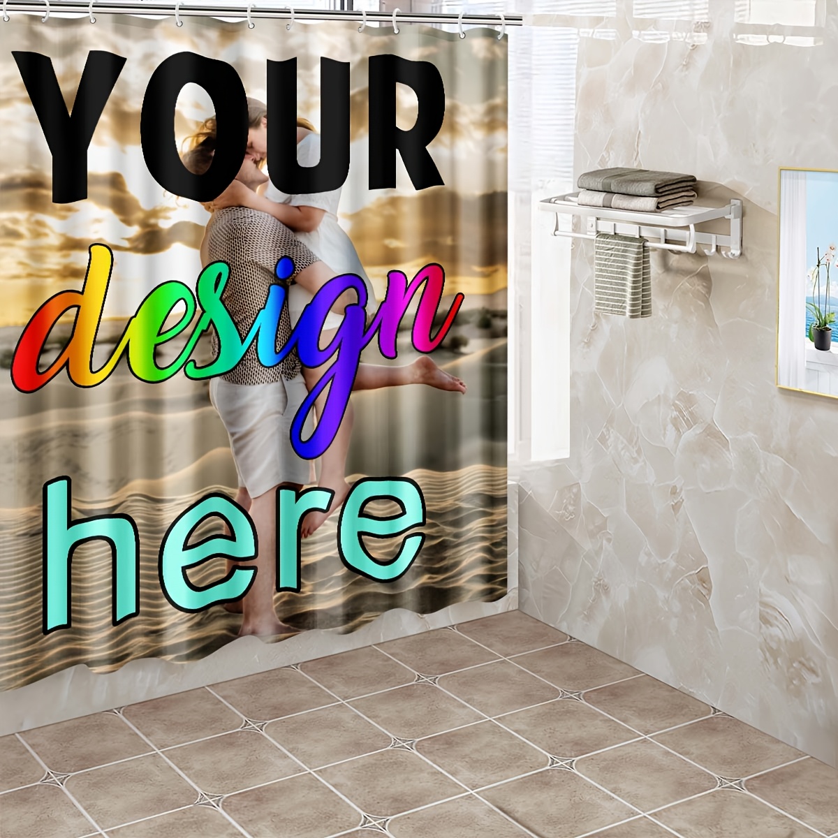 Customized Photo Personalized Shower Curtain with Text Logo