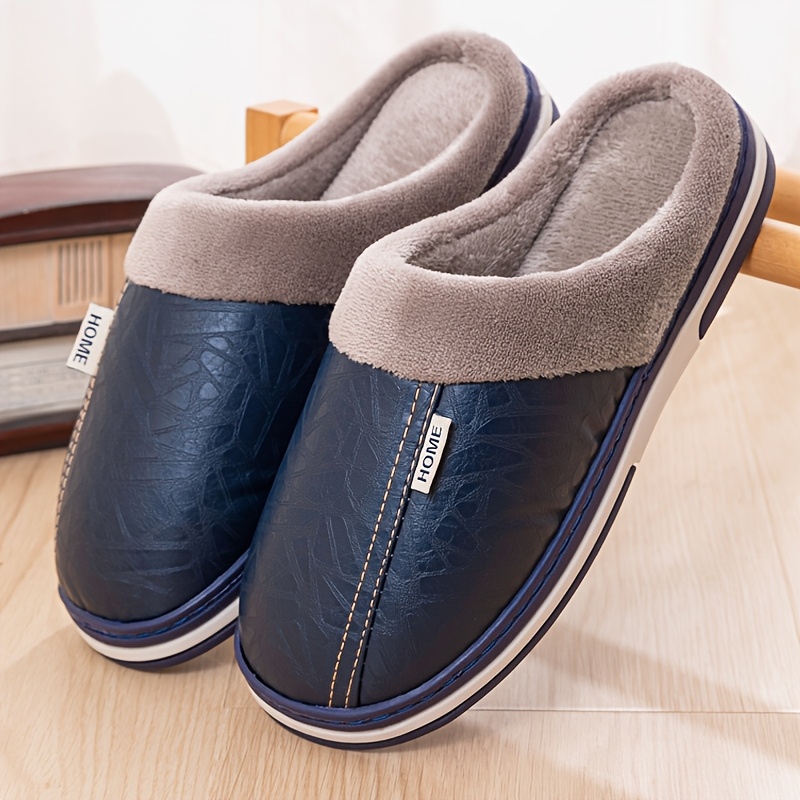 

Men's Warm Cozy Slides, Comfortable Plush Soft Slippers, Non-slip Home Shoes For Indoor Bedroom, Winter, With Plus Sizes