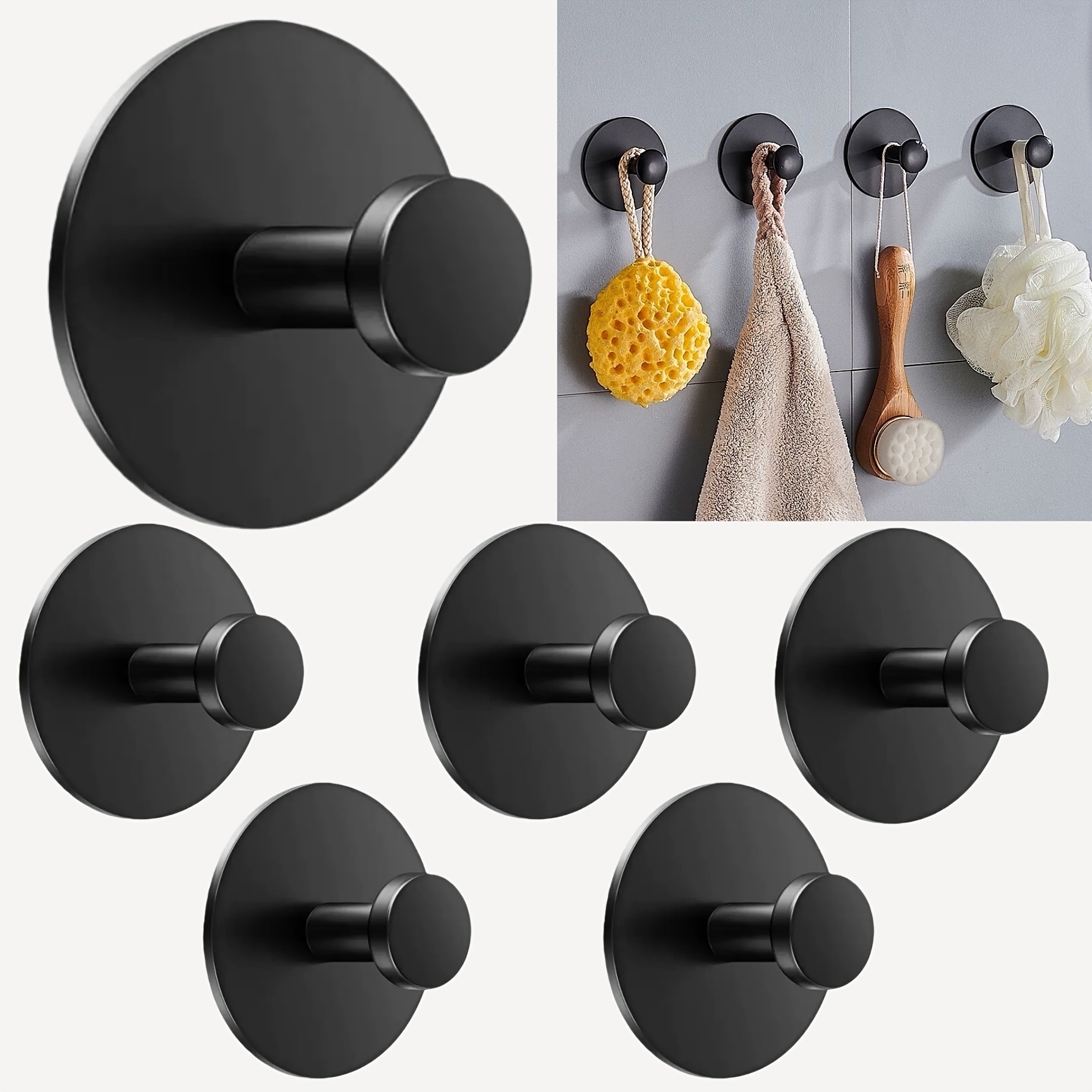 6pcs Heavy-duty Bathroom Kitchen Wall-mounted Hooks, Super Strong Adhesive, To 6kg, Sturdy And Durable, , Suitable For Bathroom, Kitchen, Room, Space- Home Organization Solution, Towel Hooks