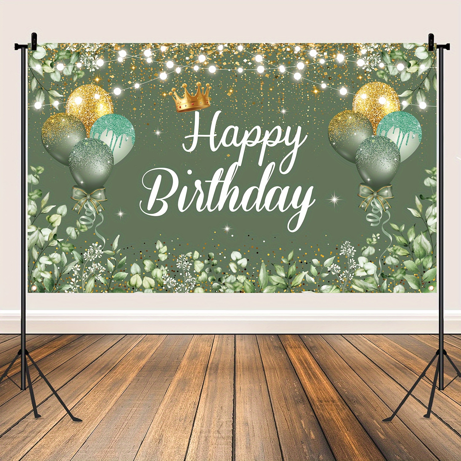 

Sage Green & Golden Sequin Balloon Birthday Banner - 70.8" X 43.3" Polyester Backdrop For Party Decorations, No Power Needed, Versatile Outdoor Use