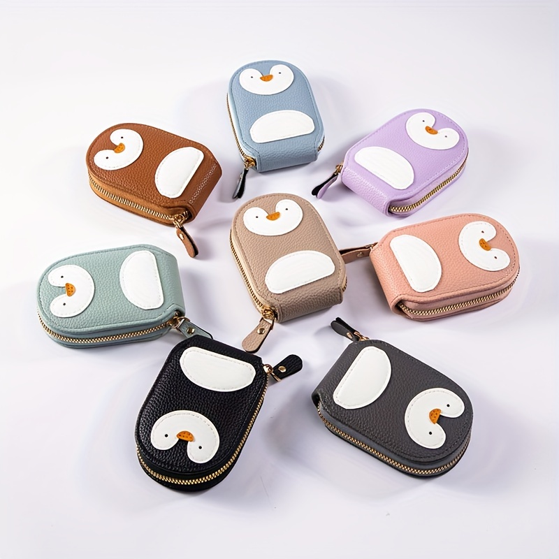 

1pc Cute Penguin Design Pu Leather Card Holder, Large Capacity Multi-card Wallet, Travel Accessory, Waterproof Zipper Closure, Polyester Lining, No Strap, Only