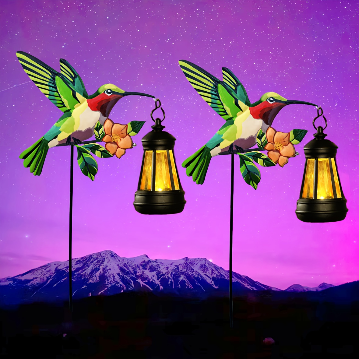 TEMU Outdoor Solar-powered Hummingbird Lamp, Metal Garden Spring Outdoor Decoration, Realistic Hummingbird Decoration, Outdoor Solar Lamp, Solar