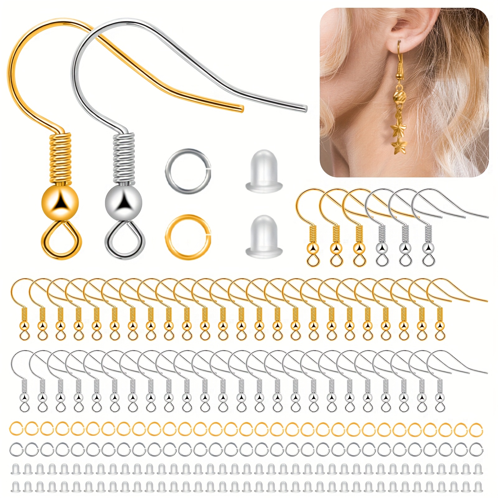 

600pcs Hypoallergenic Earring Making Kit With Jump Rings & Clear Backs - Crafting Supplies, Silvery &