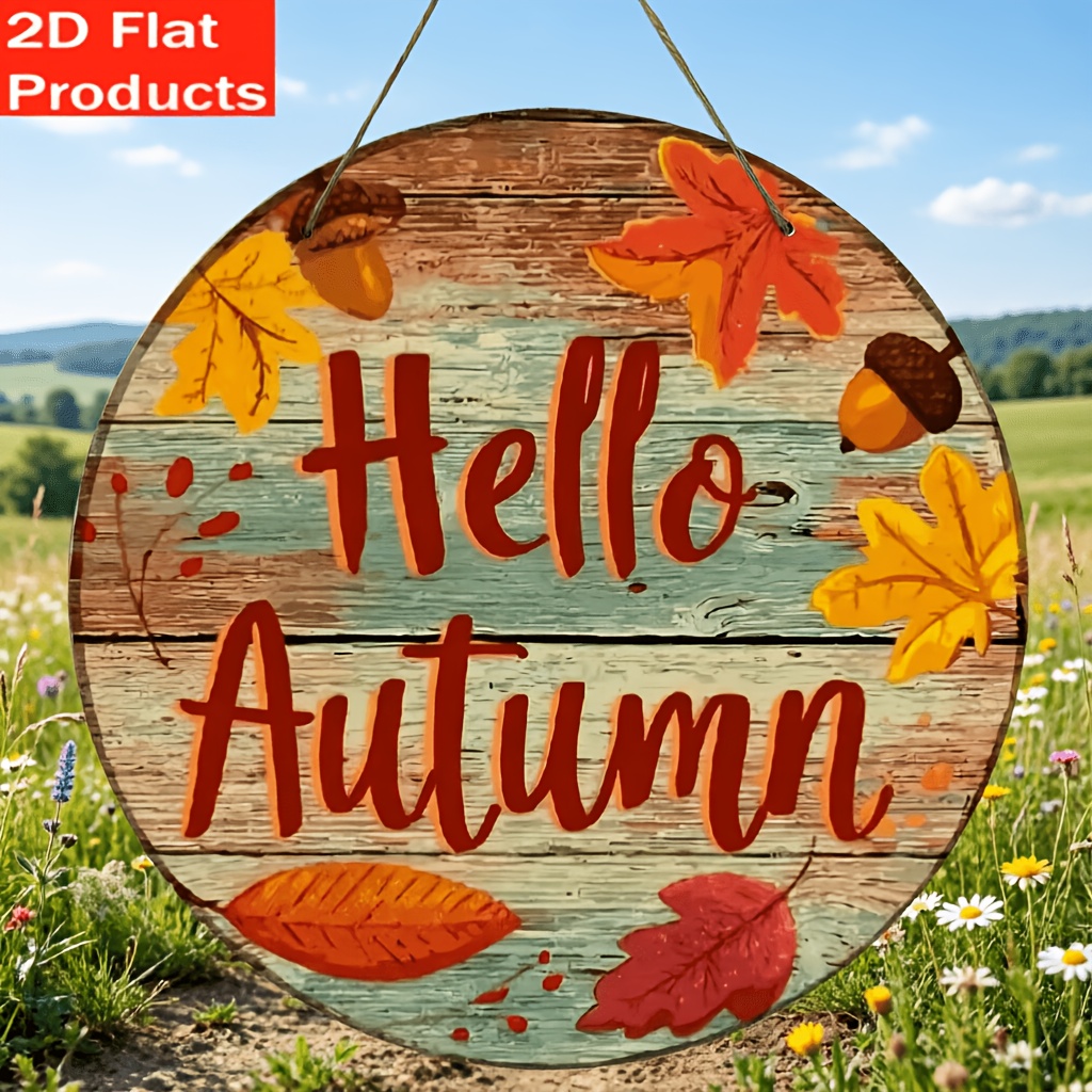 TEMU 2D Plat, Vintage Herfstgroeten, Rustieke Herfstdecoratie, Gecombineerd met Esdoornbladeren en Kastanjes, Geschikt voor Boerderijstijl, Te
