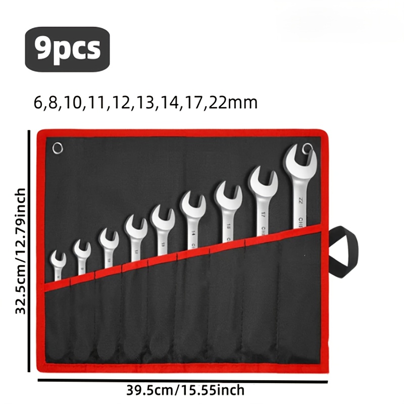 TEMU Black And Red Canvas Bag Movable Head Ratchet Wrench Set Double Head Quick Wrench Plum Opening Auto Repair Live Head Dual Purpose Wrench Tool Set