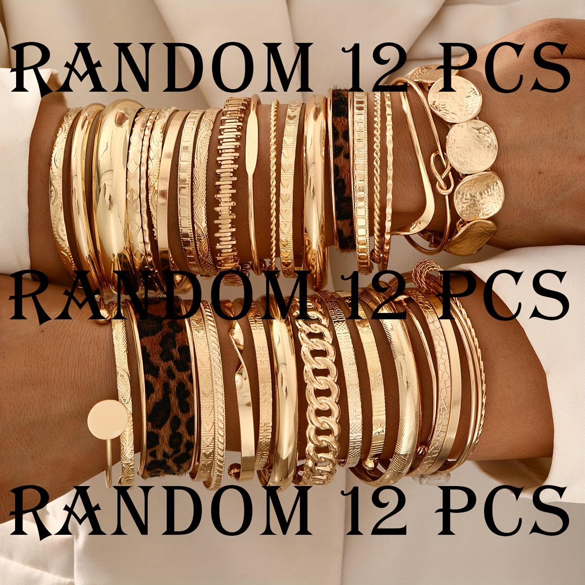 E-shop Zufällige 12 Stück/10 Stück/7 Stück Minimalistische Vintage Elegante Unregelmäßige Muster Schleifen-Twist Leopardenmuster Armbandset für Damen,