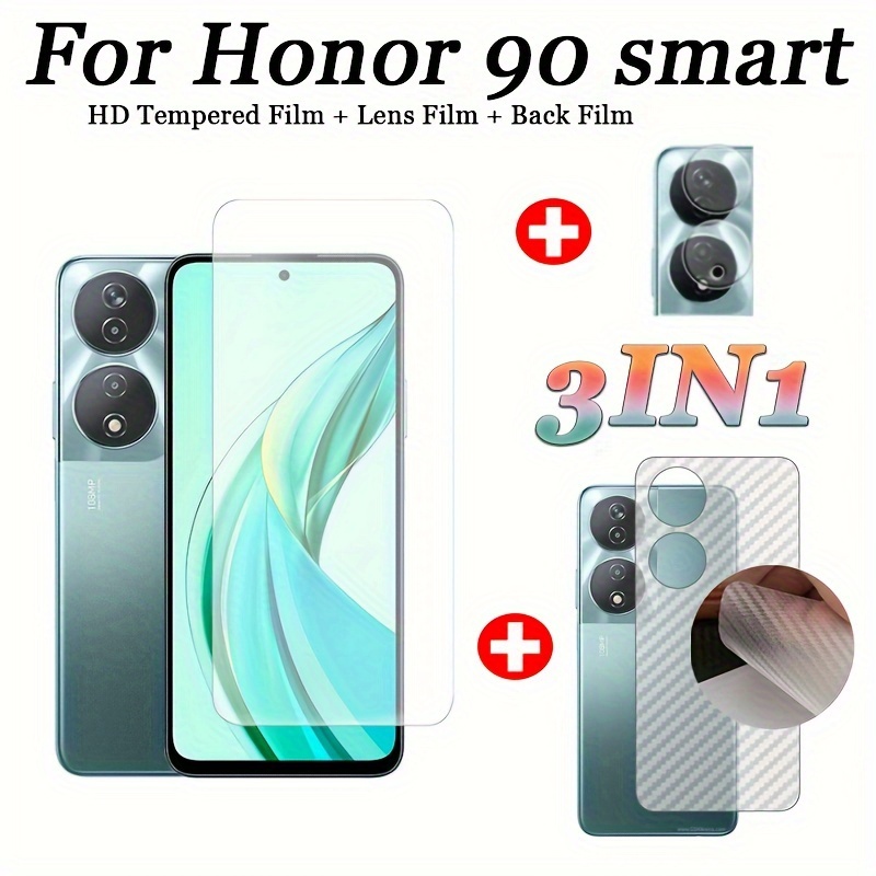 

3-in-1 Hd Tempered Glass Screen Protector For 90 Smartphone, -resistant, Oil-resistant, With Camera Lens & Carbon Fiber Back Films, , Phone Accessories