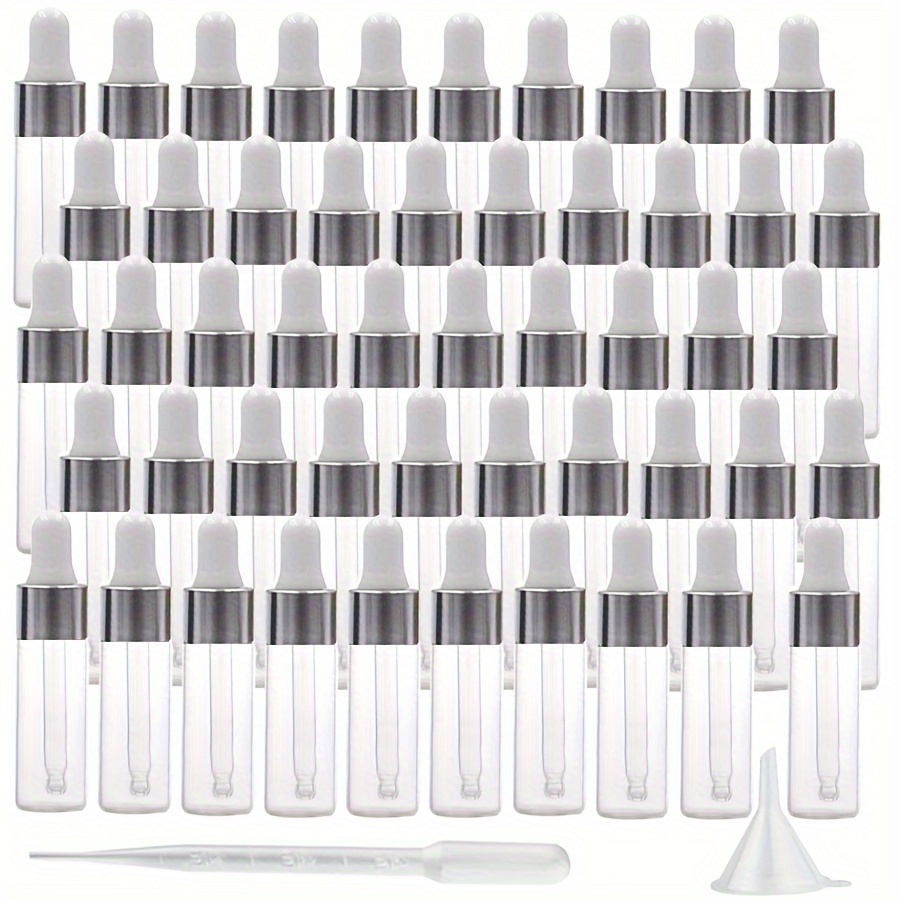 TEMU 5ml Clear Glass Dropper Bottles, 50pcs Mini Essential Oil Vials With Silvery Eye Dropper, Refillable Diy Cosmetic Containers For Liquid Perfume