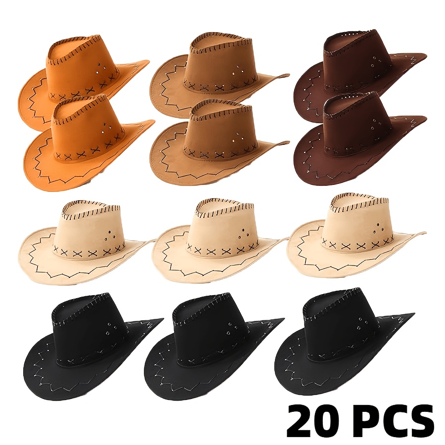 TEMU 8/12/16/20-piece Set Of Unisex Cowboy Hats – Breathable Western-style Cowboy Hats, Available In Multiple Colors, Fashionable And Durable,