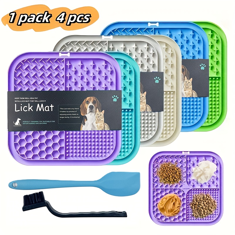  feeding tool set pet licking mat cleaning brush food spatula multiple colors non slip base durable anxiety relieving dog toy feeding mat