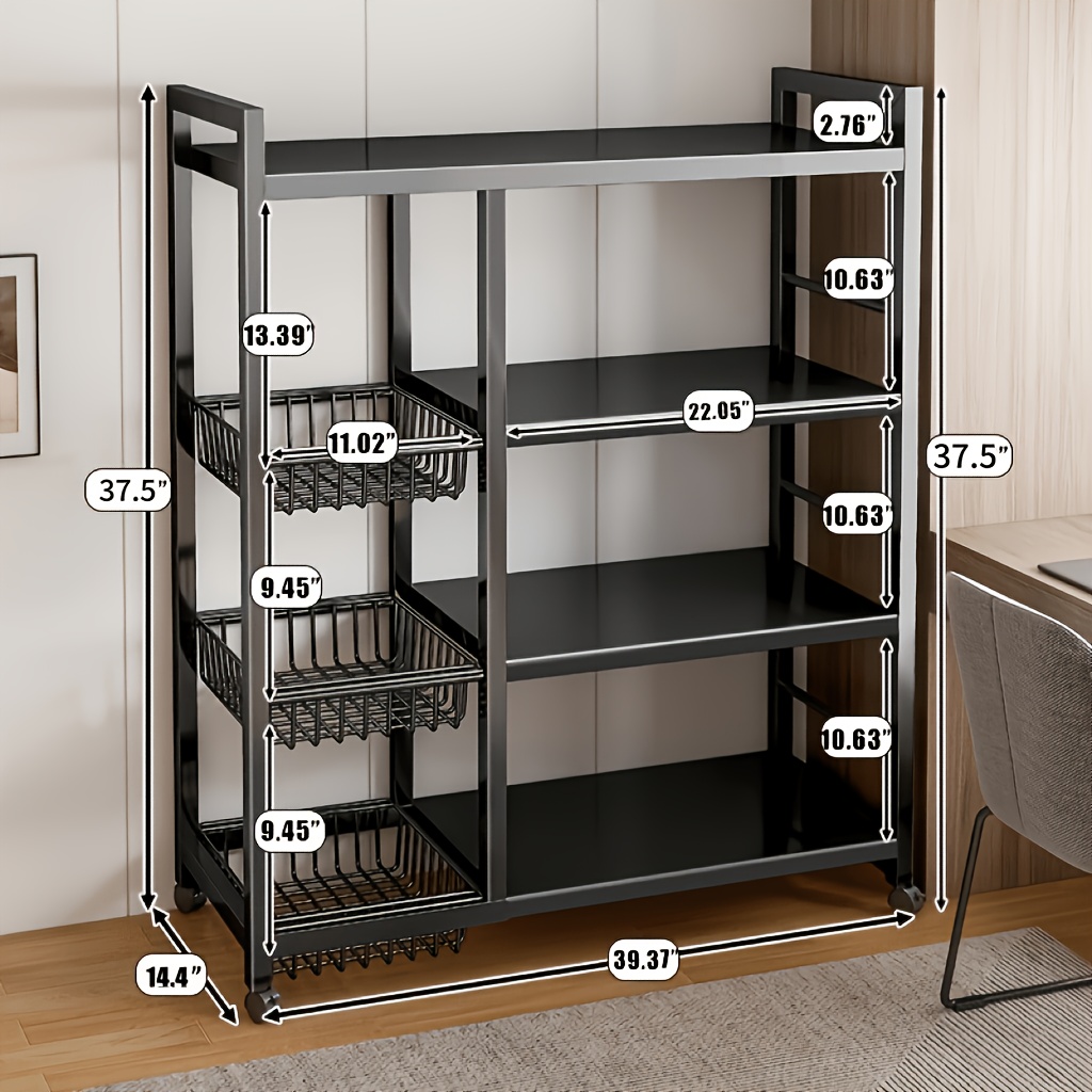 TEMU 4-tier Rolling Shelf, Kitchen Storage Rack, Kitchen Shelf Organizer, Metal Shelves, Food Service Shelves And Racks, With Wheels, Household Gifts