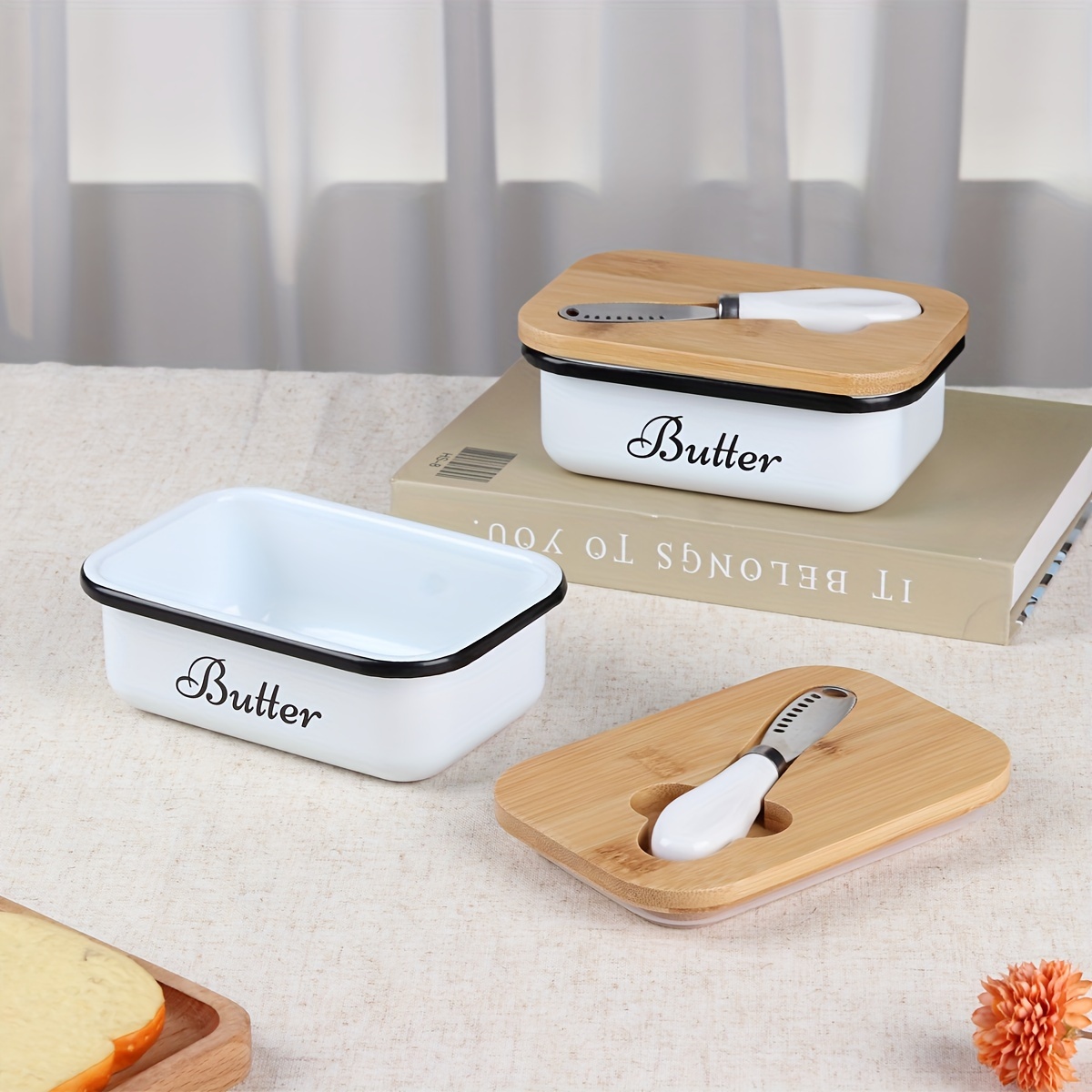 

Cast Iron Butter Dish Set With Bamboo Lid And Butter Knife - Kitchen Iron Butter Storage Box Cheese Container Iron Plate Butter Tray For Home And Restaurant Use