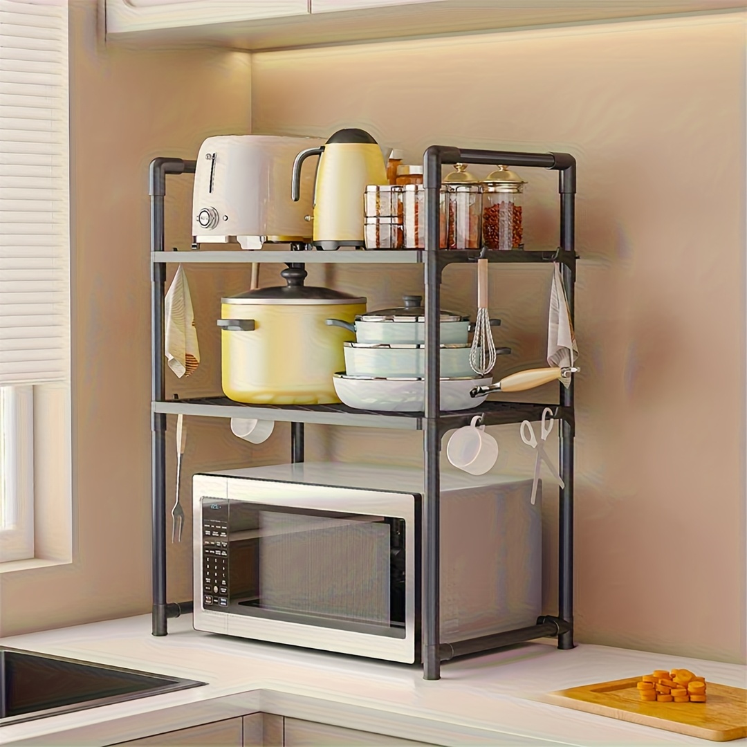 TEMU 1/2-tier Microwave Rack With Rhombus Grid, Suitable For Microwaves And Toasters, Durable Plastic/metal Construction, Space-saving Countertop