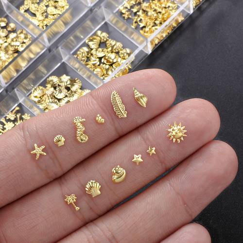 12 grids nail charms 3d golden rhinestones ocean theme designs hypoallergenic nail art supplies for women manicure accessories nail charms and accessories beauty enthusiasts