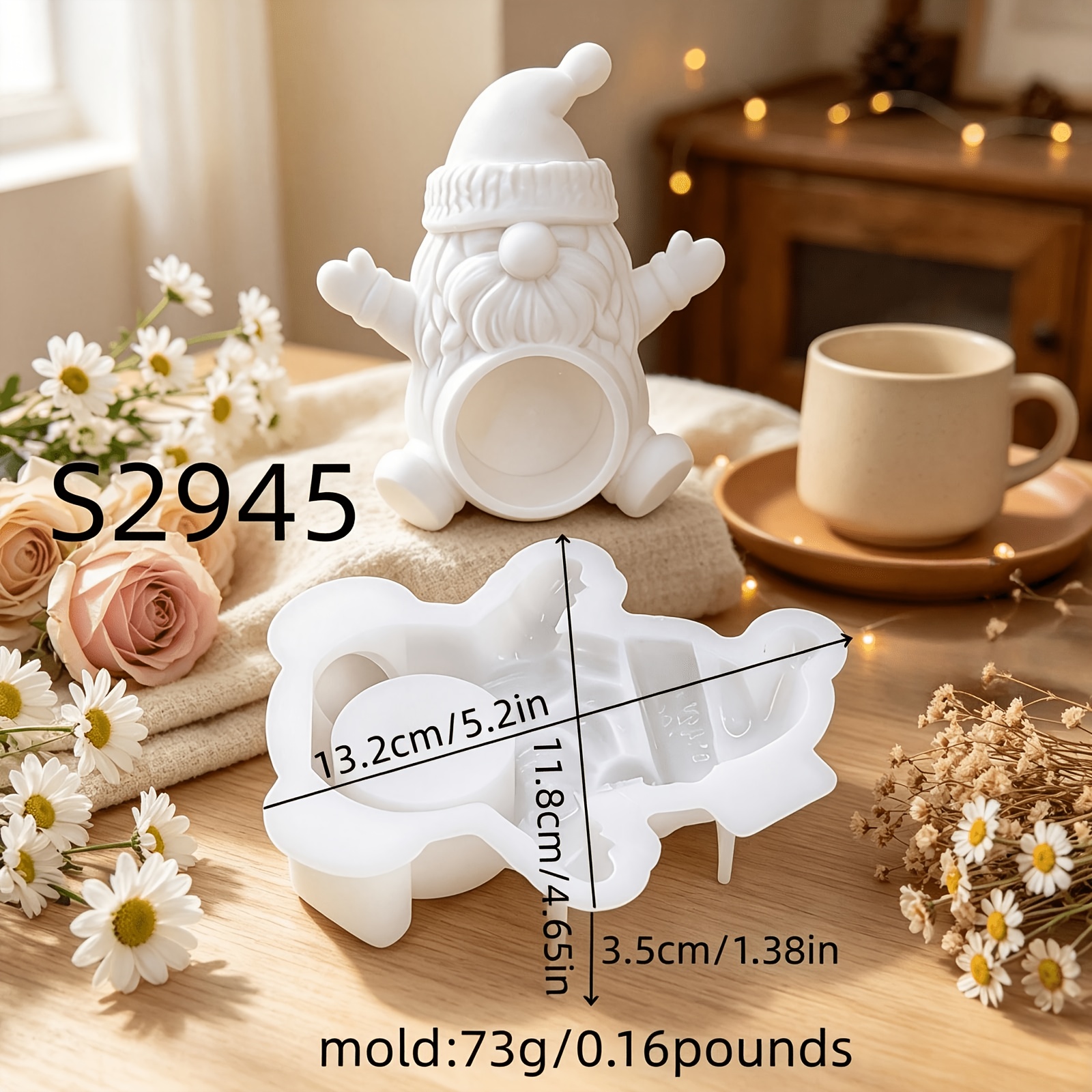 Image of Resin Silicone Mold For Christmas Gnome Candle Holder 3d Ornament Silicone Mold Diy Silicone Mold Gypsum Ornament Silicone Mold Candle Holder Silicone Mold Home Decoration Epoxy Resin Mold 73g S2945