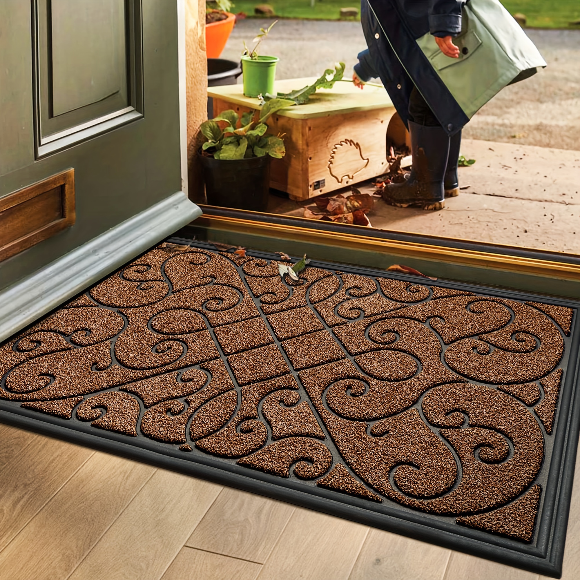 

Welcome Floral Mat, Outdoor Indoor Heavy Duty Waterproof Low Profile Door Mats For Patio, Home Entrance, Porch, Garage, Office