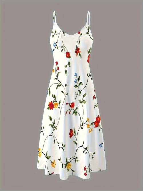 print elegant white camisole midi dress summer full