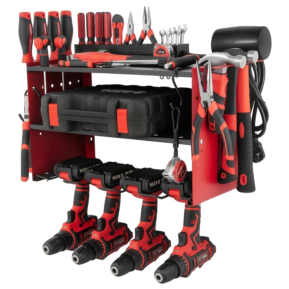 Image of Wall-mounted Tool Organizer, Tools On The Wall, Space-saving; Layered Design, Can Store Maintenance Tools Such Drills, Wrenches, Toolboxes; , Suitable For Garages, Auto Repair Shops