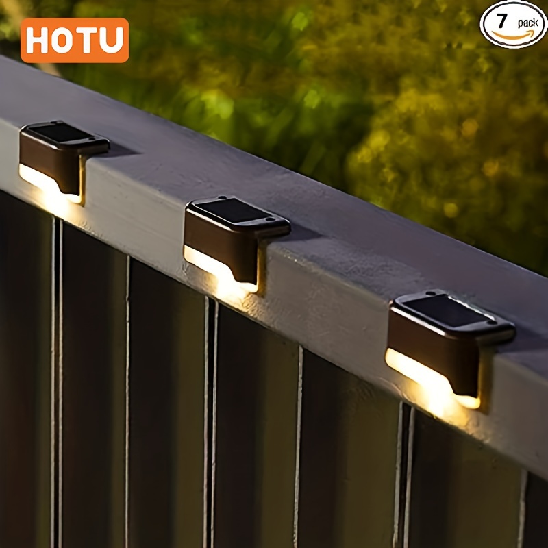TEMU 7pcs/12pcs Solar Deck Lights Outdoor Aisle Wall Lights, Rail Commercial Lighting, Led Solar Step Fence Lights For Stairs, Step, Railing, Patio,