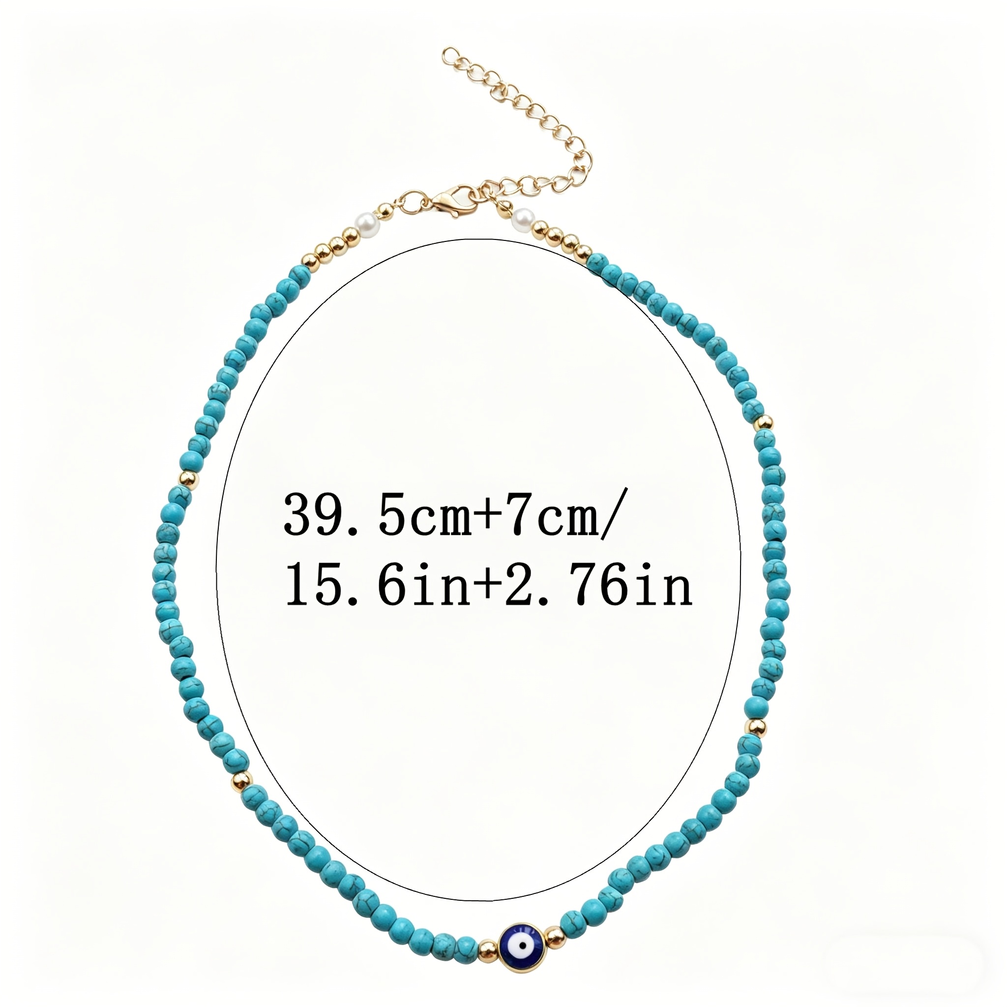 1pc Women's Fashion Chain Necklace, Retro Turquoise Evil Eye Bead Necklace For Women, Bohemian Style Niche Design Clavicle Chain Suitable For Daily Or Vacation Wear