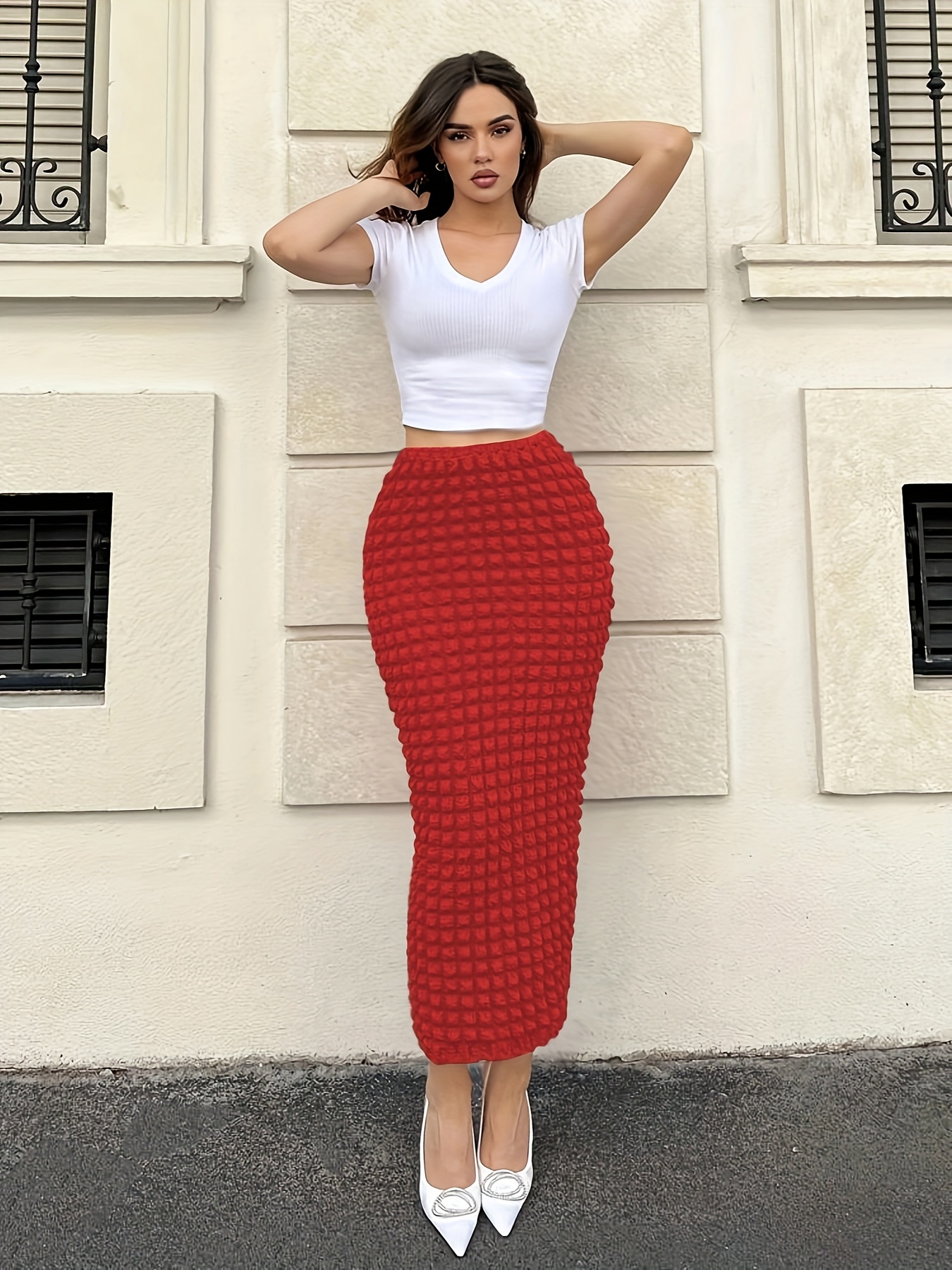 Midi Skirt High Waisted Pencil Skirt 9mm Fashion Red Midi Tube