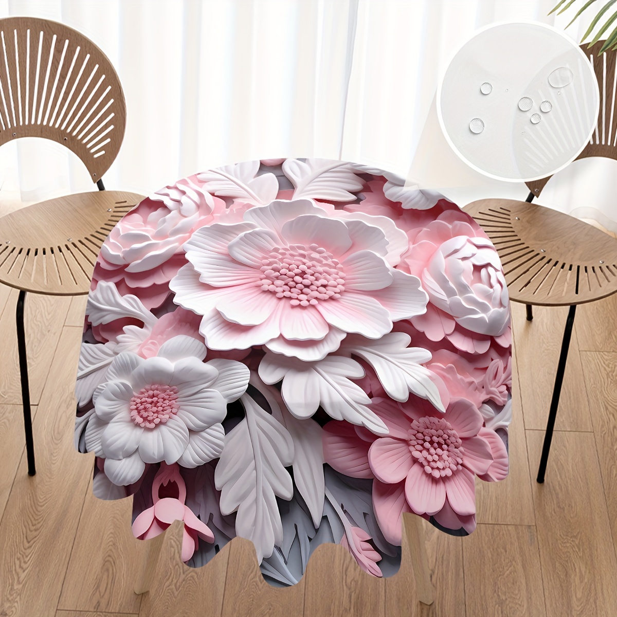 

1pc Floral Series Round Tablecloth - Stain-resistant, Machine-washable Polyester Pleated Table Cover For Dining, Parties, Banquets, Patios - Versatile Decor Gift