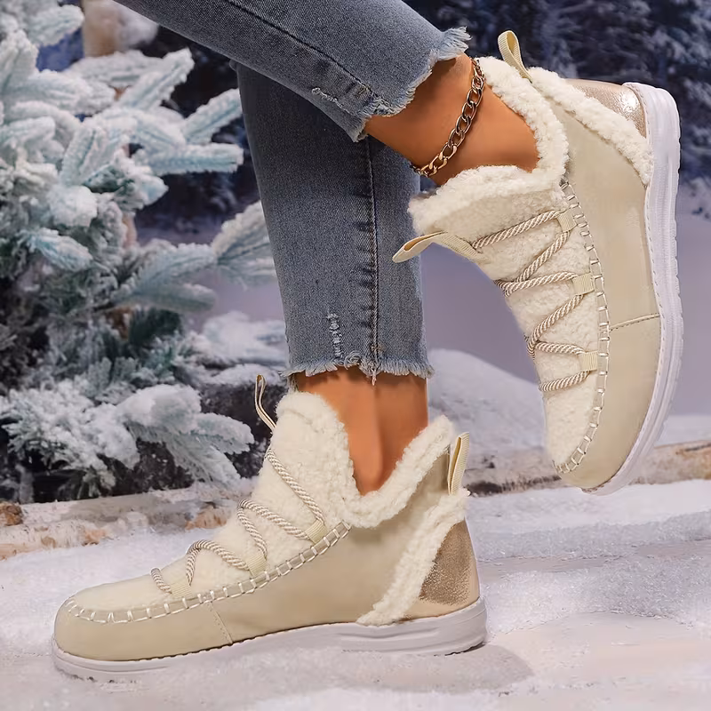 womens plush winter boots with thickened fleece lining slip on round toe flat sole brown cover upper eva sole cushioned insole Product details 15