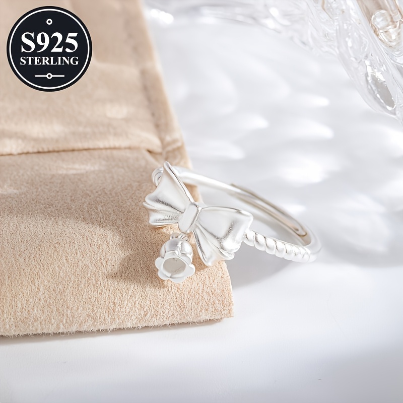 Women's 925 Sterling Silver Adjustable Bow Ring, Hypoallergenic