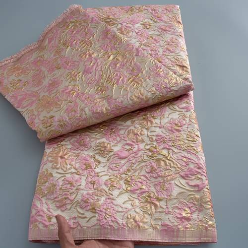 item picture 1pc 5yards nigerian brocade lace fabric with golden stamping african lace jacquard fabric for dress making 4852